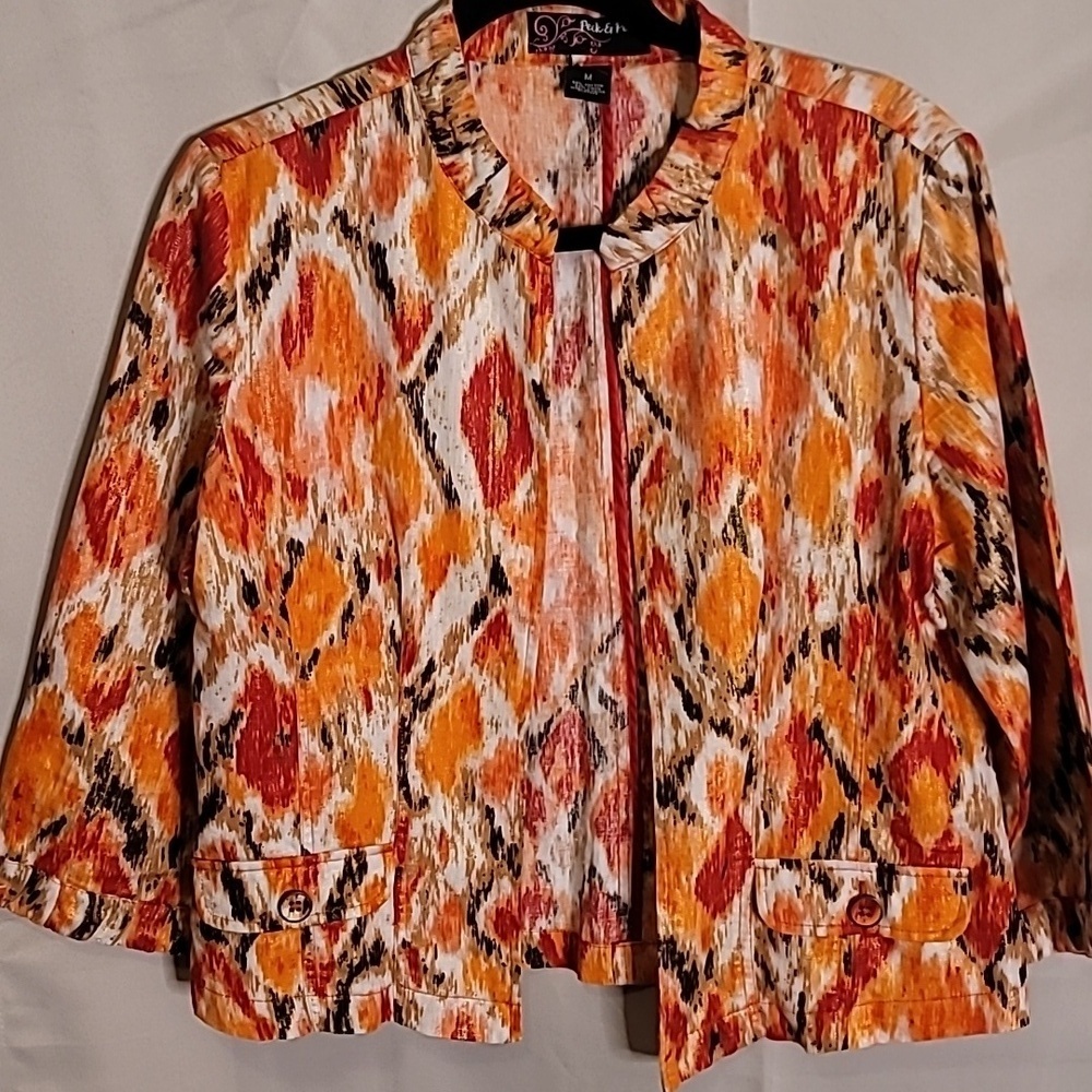 PECK & PECK Autumn  Blazer Jacket SZ M 3/4 Sleeve Fall Orange